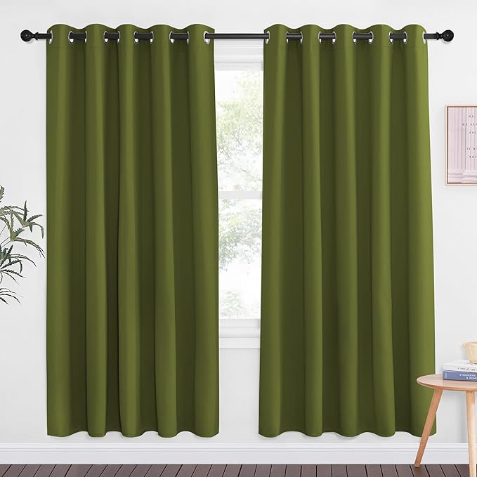 NICETOWN Olive Green Blackout Curtains for Bedroom 72 Inches Long, Thermal Insulated Room Darkening Grommet Window Curtains for Living Room Nursery, 66 inch x 72 inche, 1 Panel NICETOWN