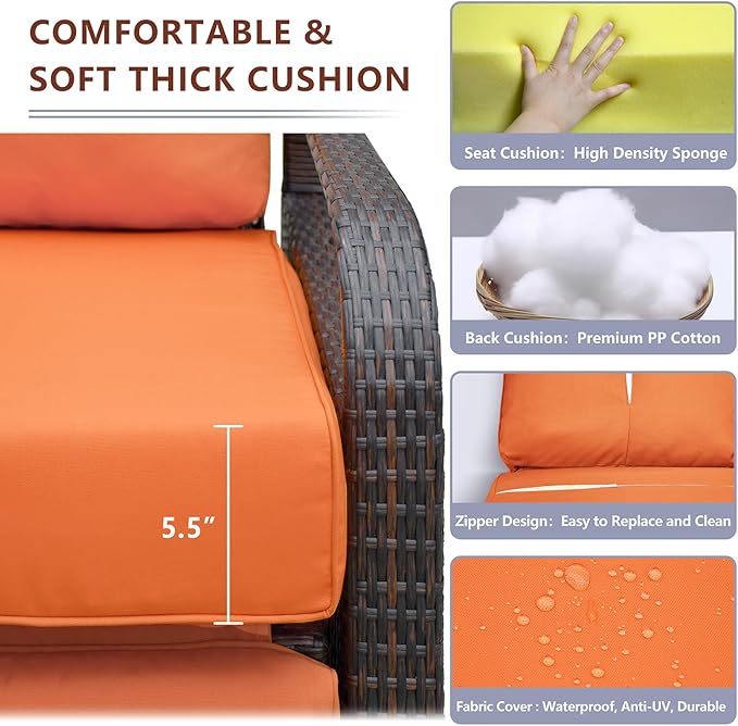 ART TO REAL Automatic Adjustable Patio Recliner Chair Relaxing Sofa Outdoor Wicker Armchair Furniture Aluminum Frame Lounge with Soft Thicken Cushion ATRARTTOREAL