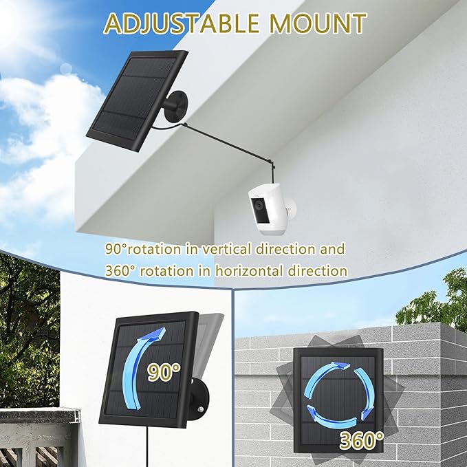 1 Pack - Solar Panel for Ring Security Camera Spotlight Cam Plus/Pro(Battery) Stick Up Cam/Pro Wireless Outdoor with 10FT/3M Long Cable Dustproof Waterproof BK Fehuatenda