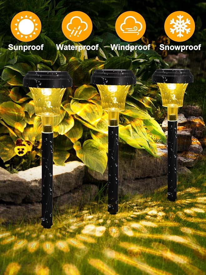 ROOR Solar Pathway Lights 16 Pack, Outdoor Solar Yard Lights, RGB Color Changing+Warm White, IP67 Waterproof LED Lights for Garden Path Backyard Christmas Lawn Landscape Decorative ROOR