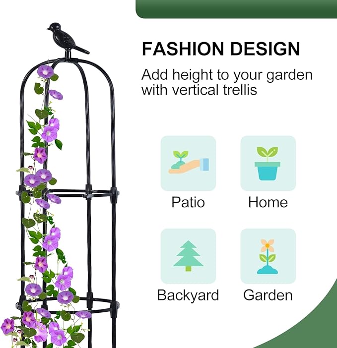Lalahoni Garden Obelisk Trellis for Climbing Plants Outdoor, 6ft Round Rose Trellis for Pots, Metal Plant Support for Clematis, Jasmine, Ivy, Decorative Outdoor Trellis, Black, 1Pack Thereasonyoulovegardening