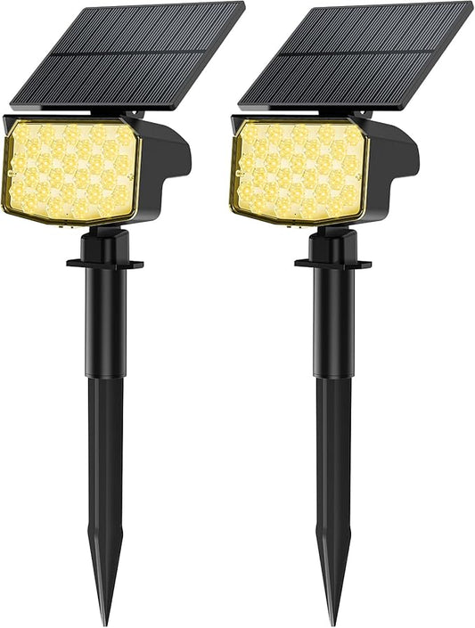 Solar Spot Lights Outdoor, [27 LED/2 Pack] Adjustable Solar Lights Outdoor Waterproof IP65, Solar Powered Landscape Spotlights 3 Lighting Modes for Yard Garden Outside(Warm White) MinPea