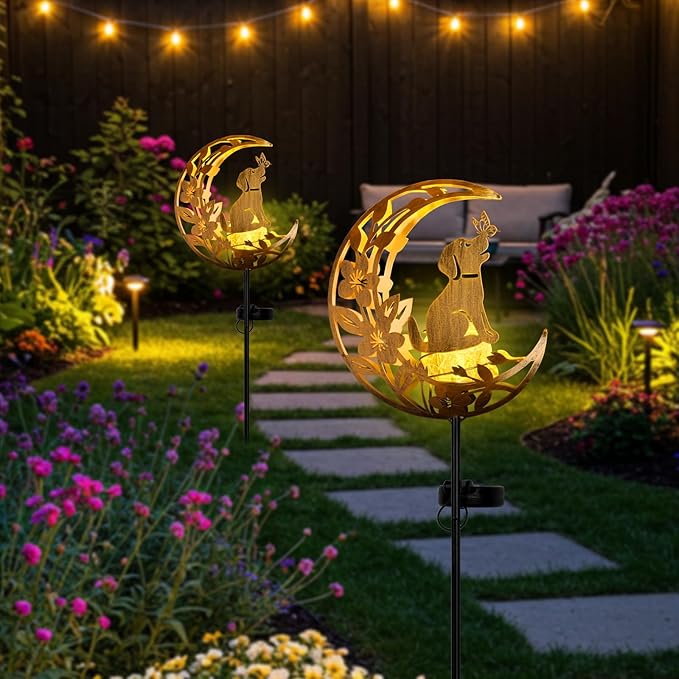 JOBOSI Solar Moon Dog Decorative Light Gifts, Solar Moon Dog Moving Decorative Ground Stake Light, Gift for Women Mom Grandma, Garden Lawn Decor Christmas & New Year Gift JOBOSI