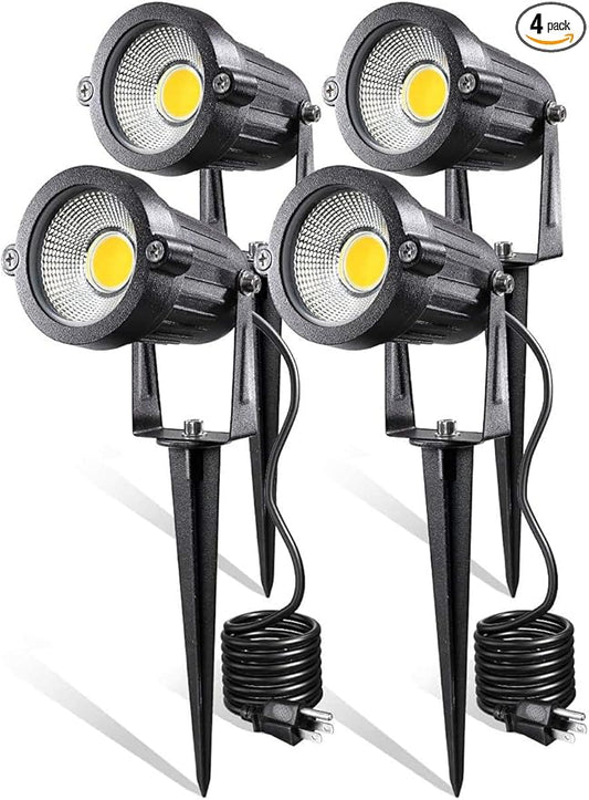 Z LED Landscape Lights,5W Outdoor Pathway Garden Yard Spotlight,IP65 Waterproof Garden Floodlight,Outdoor Spotlight with Stake,UL Cord 5-ft with Plug 3500K Warm White(Pack of 4) Z