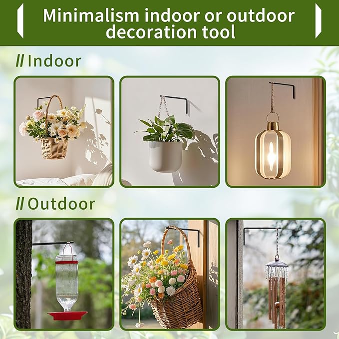 2 Pack 8 Inch Plant Hanger Hooks for Indoor Hanging Plants, Heavy Duty Steel Hanging Plant Brackets Wall Mount Hooks for Hanging Bird Feeders Flower Basket Wind Chime Solar Lanterns Outdoor, Black GintongUwak