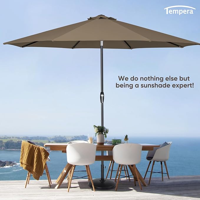 Tempera Patio Market Outdoor Table Umbrella with Auto Tilt and Crank, Large Sun Umbrella with Sturdy Pole & Fade Resistant Canopy, Easy to Set TemperaPatioLife