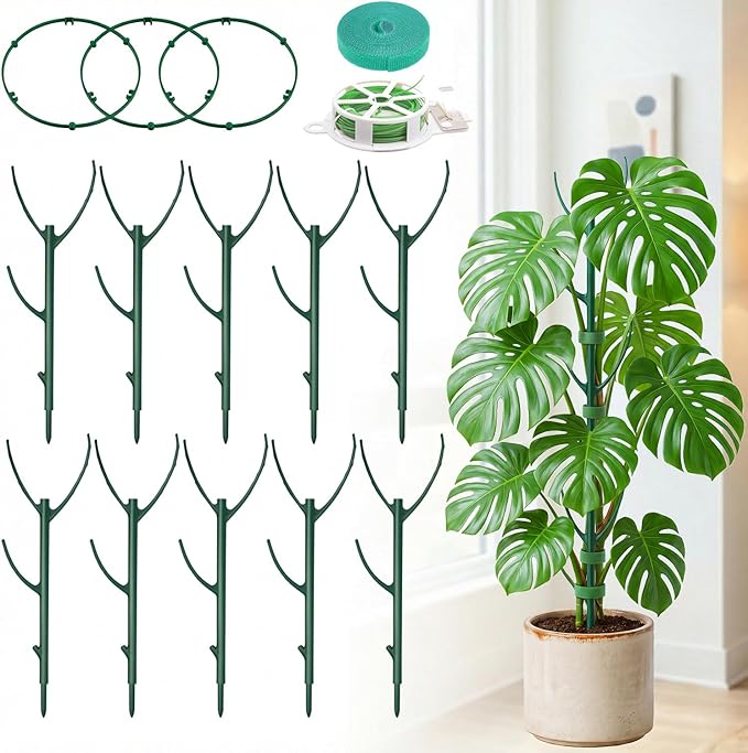 20-Pack Monstera Plant Support Stakes - Stackable Sticks for Indoor Plants up to 46" - Outdoor Garden Poles & Trellis with Tape & Twist Tie for Climbing Vines Unijoy