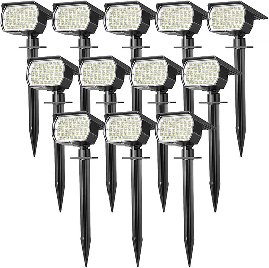 Solar Spot Lights Outdoor Waterproof IP65, 12 Pack Landscape Spotlights with 46 LEDs, 3 Modes Auto On/Off Solar Powered Flood Lights for Outside Pathway, Yard, Garden, Walkway (Cool White) WENATY
