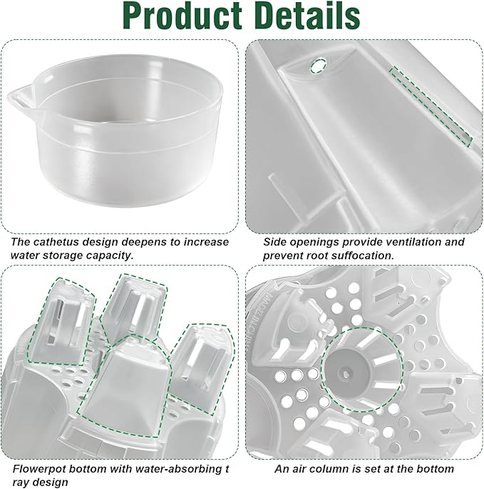 Cdd's Path Upgraded 5-Pack 6 Inch Naked Root Planter Self Watering Pots Set, Plant Pots with Holes for Indoor/Outdoor Plants with Watering Hole/Reservoir and Air Pipes, Clear Rootora