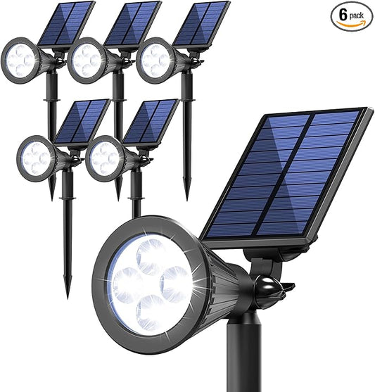 Solar Lights Outdoor Waterproof IP65,6500K Super Bright LED,2 Lighting Modes, Solar Powered Yard Garden Solar Spot Lights for Flag Landscape Auto On/Off-6 Pack JEJOT