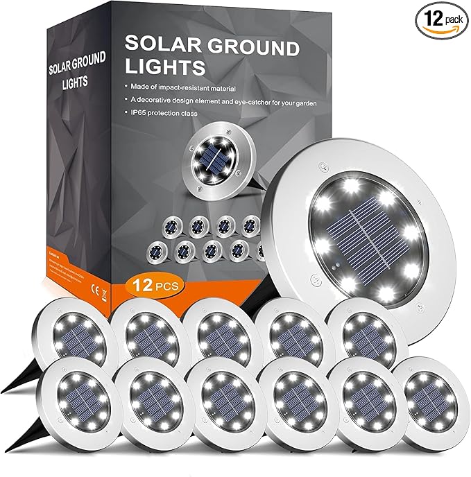 INCX 4.6 inch Solar Lights Outdoor Waterproof,12 Pack Solar Lights for Outside, Solar Garden Lights Landscape Lighting for Patio Pathway Lawn Yard Deck Driveway Walkway, Cold White INCX