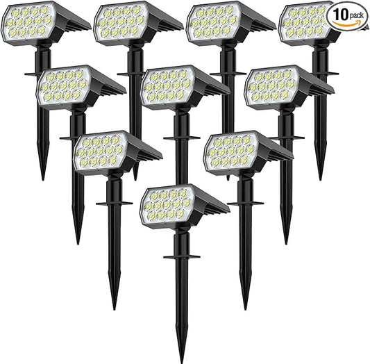 WELALO Solar Spot Lights Outdoor, [10 Pack/52 LED/3 Modes] Solar Landscape Spotlights, Solar Powered Security Lights, IP68 Waterproof Wall Lights for Outsides Walkway Yard Garden Driveway(Cool White) WELALO
