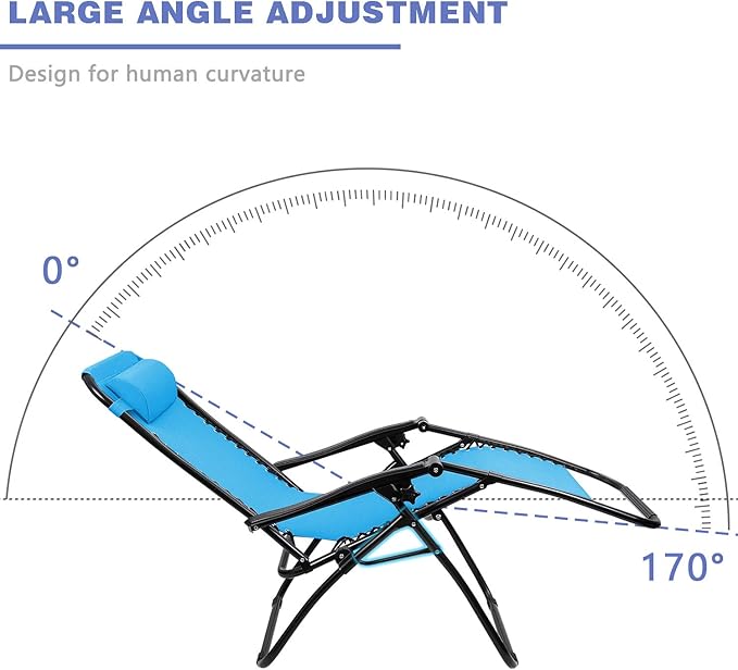 Homall Zero Gravity Chair Adjustable Folding Lawn Lounge Chairs Outdoor Lounge Gravity Chair Camp Reclining Chair with Pillows for Poolside Backyard and Beach Set of 2 (Sky Blue) Homall