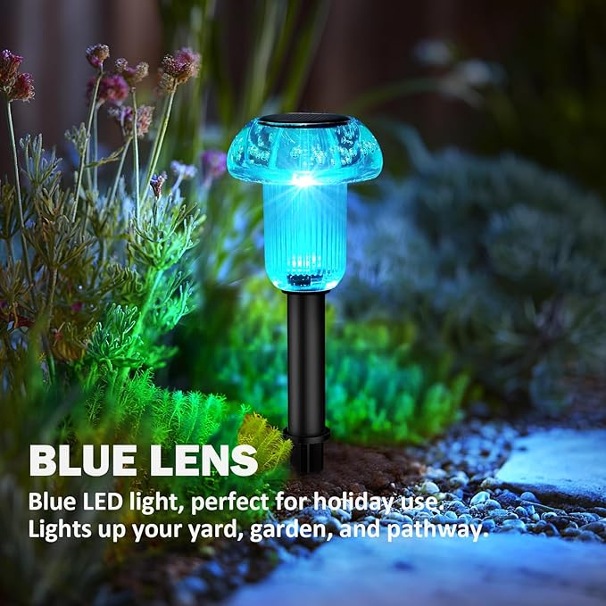 Easter Solar Pathway Lights Outdoor Decorative 4 Pack, 4 color LED Mushroom Solar Lights Outdoor Waterproof Solar Powered Decor for Yard Driveway Patio, Valentines Day Halloween Christmas Garden Decor COZYPAVILION