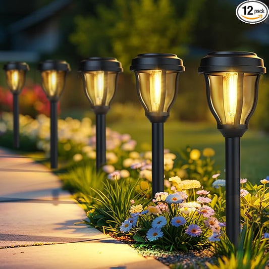 DERAYSION 12 Pack Solar Lights Outdoor, Solar Pathway Lights Auto On/Off Waterproof Garden Landscape Lighting for Path, Yard, Walkway, Driveway Decor DERAYSIONSolarLighting