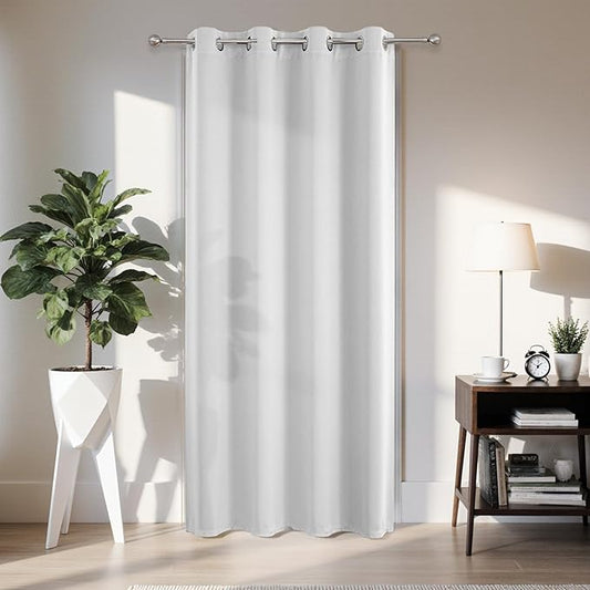Joydeco Blackout Door Curtain for Doorway Privacy 90 Inches Long, Grommet Closet Curtain for Open Closet, Room Divider for Bedroom Living Room (Greyish White 52Wx90L, 1 Panel) JOYDECO