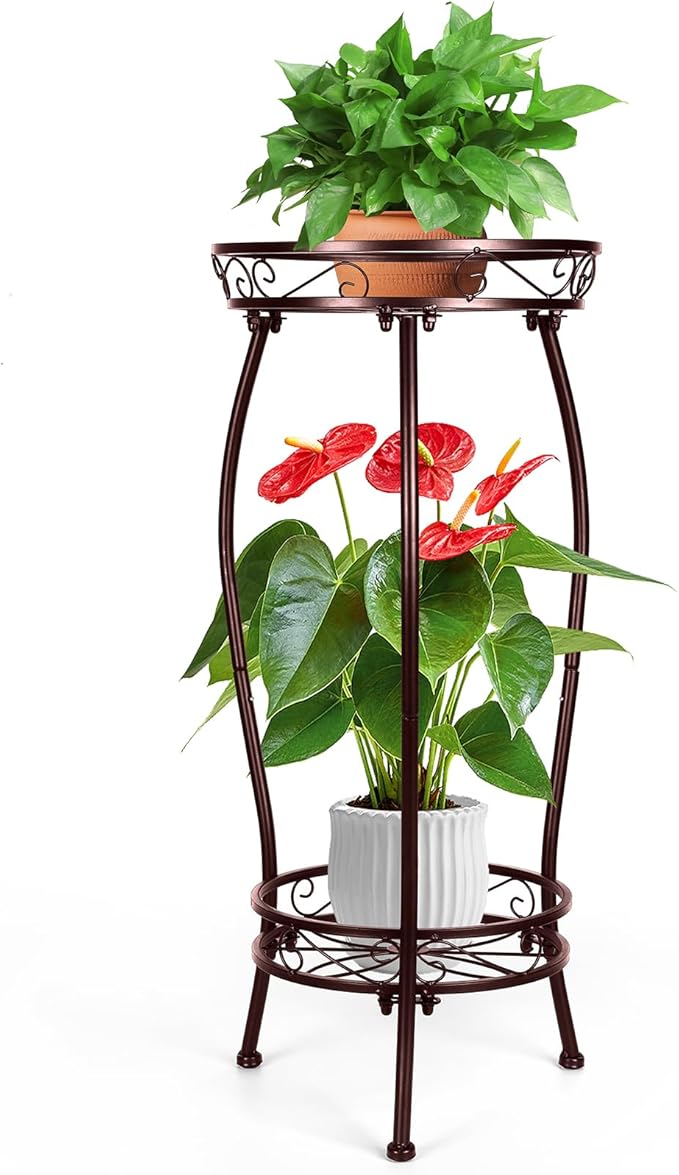 2 Tier Rustproof Iron Plant Stand - Heavy Duty Outdoor Plant Stands For Patio, Balcony Or Garden Or Planter Corner - Plant Stand Indoor (Bronze) Rootora