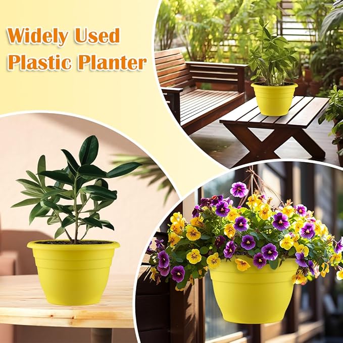 11 Inch Plant Pots Set of 3,Plastic Planters with Drainage Holes & Removable Plugs,Indoor Outdoor Flower Pots for Plants,Herbs, Succulents,Durable Lightweight(Yellow) RooTrimmer