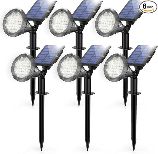 Solar Spot Lights Outdoor, 21 LEDs Brightness Solar Outdoor Lights IP67 Waterproof, 2-in-1 Adjustable Outdoor Lights Solar Powered for Yard Trees Patio Pathway Yard Flag - Cool White(6 Pack) XTGTP