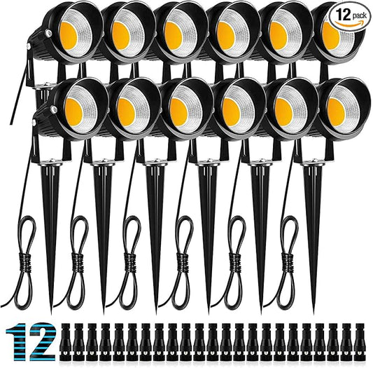 ZUCKEO 10W Landscape Lighting Low Voltage LED Landscape Lights, IP66 Waterproof Landscape Spotlights Yard Lawn Garden Outdoor Lights 12V 24V 1000LM Warm White (12Pack with Connectors) ZUCKEO