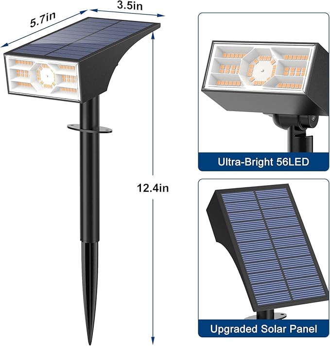 Solar Spot Lights Outdoor,2 Pack/56 LED Outdoor Lights for Yard Waterproof IP68, 4 Lighting Modes Solar Landscape Spotlights, Auto On/Off Solar Powered Flood Lights Garden Pathway,Warm White Katipeal