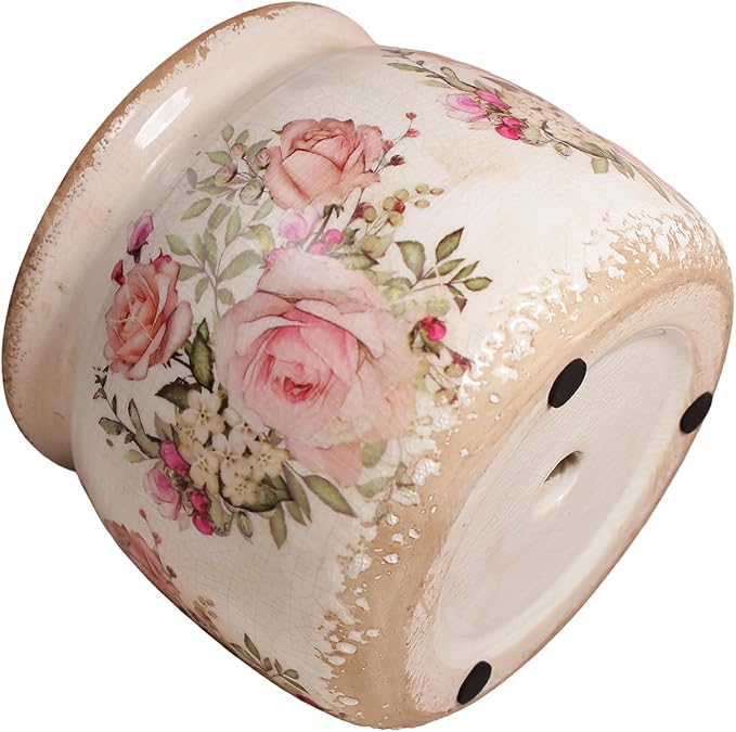Ceramic Planter for Indoor Plants, 6.29 Inch Rose Pattern Crackle Glaze Flower Pot with Drainage Hole, Orchid Succulent Pots, European Farmhouse Bedroom Balcony Decor Gift, Pink XiaanJiaju