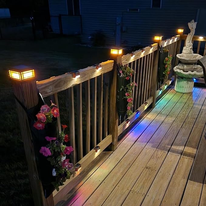 Dynaming 8 Pack Solar Post Cap Lights Outdoor with Flickering Flame Light, Fence Post Solar Lights Fit for 4x4 5x5 6x6 Vinyl/Wooden Posts, High Brightness SMD LED Lighting Decor for Garden Deck Patio Dynaming