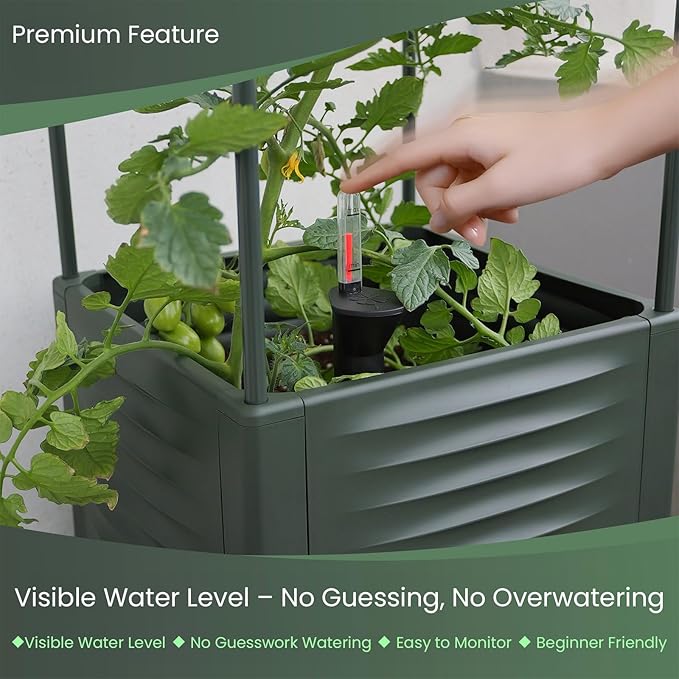 Tomato Planter Pot Tomato Box Raised Garden Bed 56.5" Tall Self-Watering and Water Indicator Planter for Tomato Outdoor Indoor Metal Trellis for Climbing Plants Large Reservoir-1 planter-not 2 TeCreatio