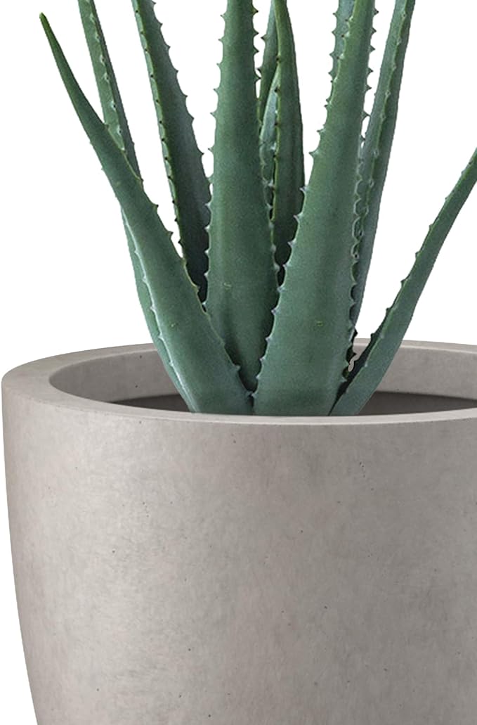 Kante 10 Inch Dia Round Concrete Planter, Indoor Outdoor Large Plant Pot with Drainage Hole and Rubber Plug for Home Patio Garden, Weathered Concrete Kante