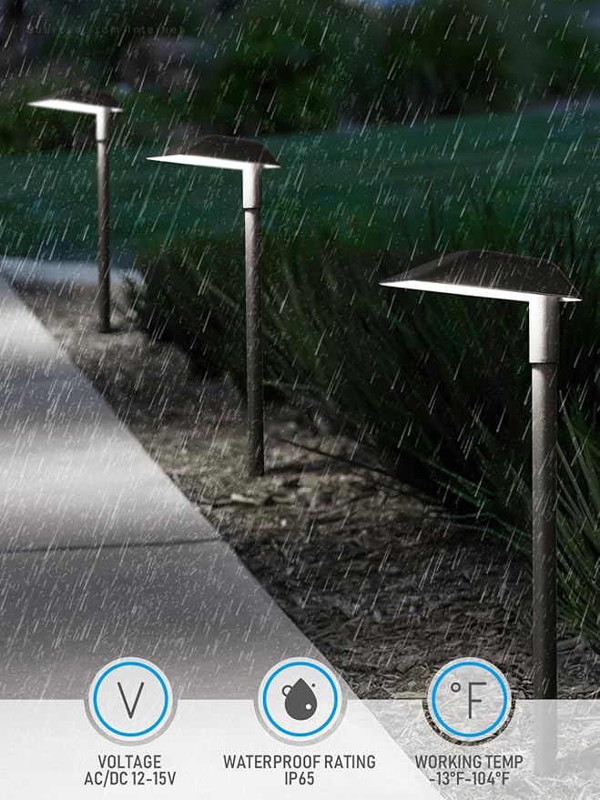 LEONLITE 12 Pack Low Voltage Landscape Lights, 5W Anti-Glare LED Pathway Lights, Aluminum Housing, IP65 Waterproof for Outdoor Path Sidewalk Walkway Yard, 5000K Daylight LEONLITE