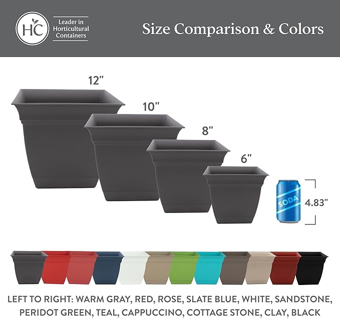 The HC Companies Eclipse Square Plastic Planter w/Attached Saucer - Outdoor & Indoor Plant Pot with Drainage Holes - Lightweight, UV-Resistant Plastic Pots for Plants (10" Teal, Pack of 1) TheHCCompanies