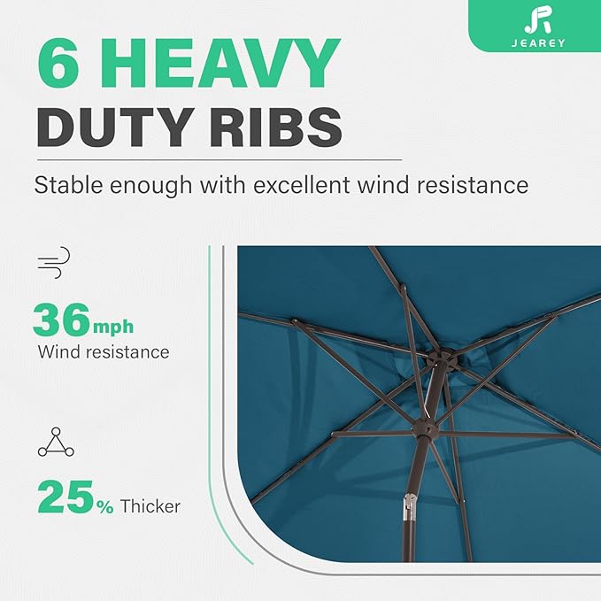 JEAREY 6.5x10 ft Rectangular Patio Umbrellas Rectangle Outdoor Umbrella with Push Button Tilt and Crank, Market Table Umbrella 6 Sturdy Ribs UV Protection for Poolside Garden Backyard Deck, Lake Blue JEAREYOutdoorsCollection