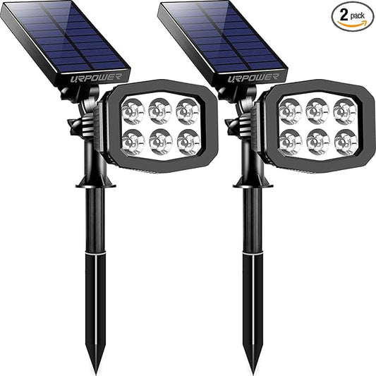 URPOWER Solar Lights Outdoor 2-in-1 Waterproof Solar Spotlight Auto On/Off Wall Lights Pathway Lights Landscape Lighting for Yard Garden Pool - Cool White (2 Pack) URPOWER