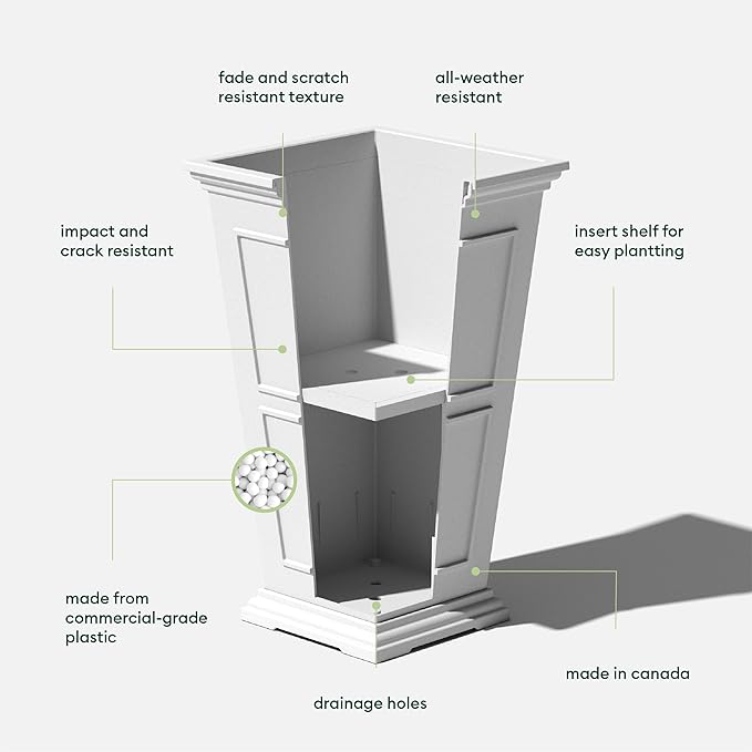 Veradek Brixton Series Tall Planter - Large Outdoor Planter for Front Porch/Patio | Crack-Resistant Plastic for All-Weather Use | Classic Estate Design for Tall Plants, Flowers, Trees VeradekOutdoor