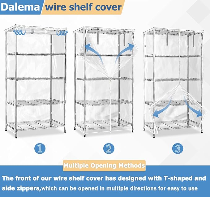 Waterproof Shelf Cover,Durable Dustproof Storage Wire Rack Covers,Outdoor Shelving Covers for Wire Shelves with Zipper 48''x24''x72'',Clear Dalema