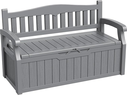 Greesum 80 Gallon Storage Bench Outdoor Deck Box with Armrest, Patio Furniture,Lockable, Waterproof and UV Resistant, Suitable for Garden, Pool, Grey BuynowfromGreesum