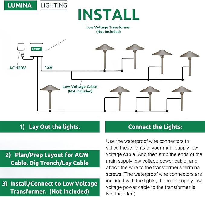 Lumina Lighting® 3W Landscape Lighting 12V Landscape Lights Low Voltage Landscape Path Lights Warm White Waterproof Outdoor Replaceable G4 LED Bulb for Garden Pathway Lawn Yard (Bronze, 8-Pack) LuminaLighting%C2%AE