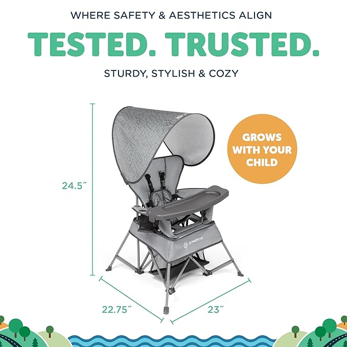 Baby Delight Go with Me Venture Portable Chair | Indoor and Outdoor | Sun Canopy | 3 Child Growth Stages | Elephant Grey BabyDelight