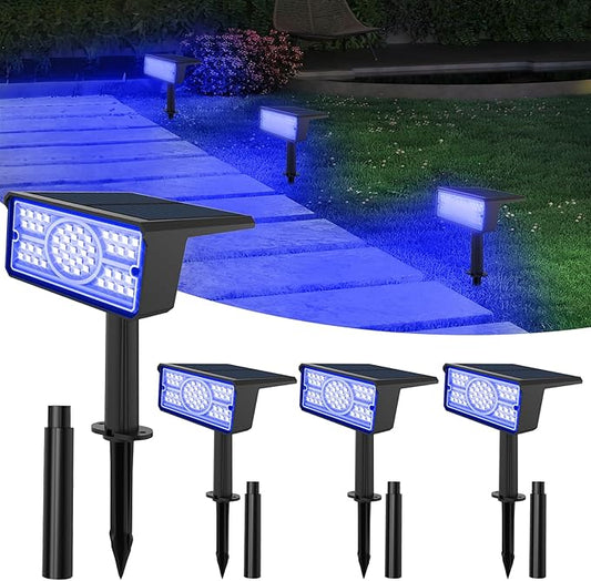 T-SUN Solar Spot Lights Outdoor, 4 Pack 49LED Landscape Spotlights, 2 Lighting Modes Auto ON/Off Solar Lights for Trees, Garden, Yard, Pathway, Driveway(Blue) T-SUN