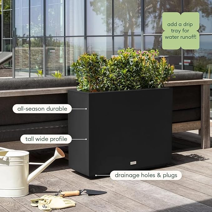 Veradek Block Series Span Plastic Planter - Tall Rectangular Planter for Indoor or Outdoor Patio/Porch | Durable All-Weather with Removable Insert Bucket | Modern Design for Plants, Flowers, Garden VeradekOutdoor