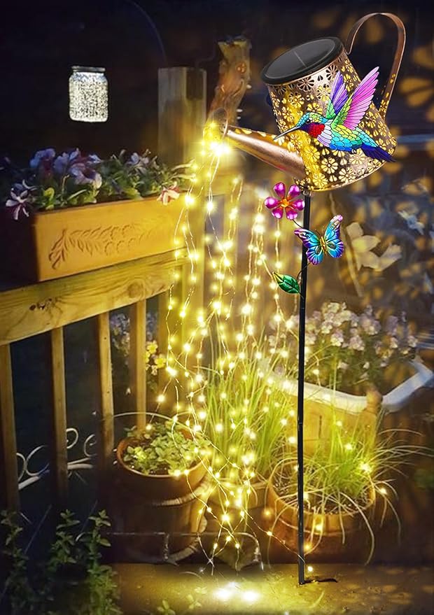 Solar Watering Can with Lights Outdoor Garden, 41in Large Hummingbird Garden Stake Lights, Waterproof Decoration for Yard Lawn Pathway, Gifts for Mom Grandma Women Birthday Gardening Gift Newinhome