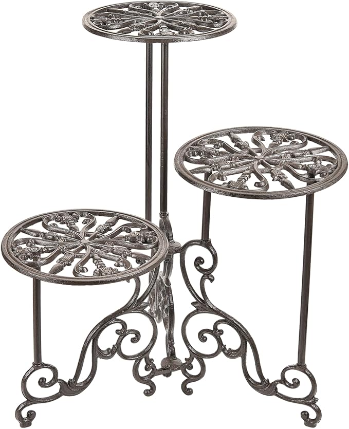 Sungmor Heavy Duty Cast Iron Plant stand, 3 Tier Foldable Metal Plant Shelf, 24in Tall Vintage Flower Pot Holder Indoor Outdoor Tiered Plant Stand, Rustic Plant Display Rack for Corner Balcony Patio Sungmor