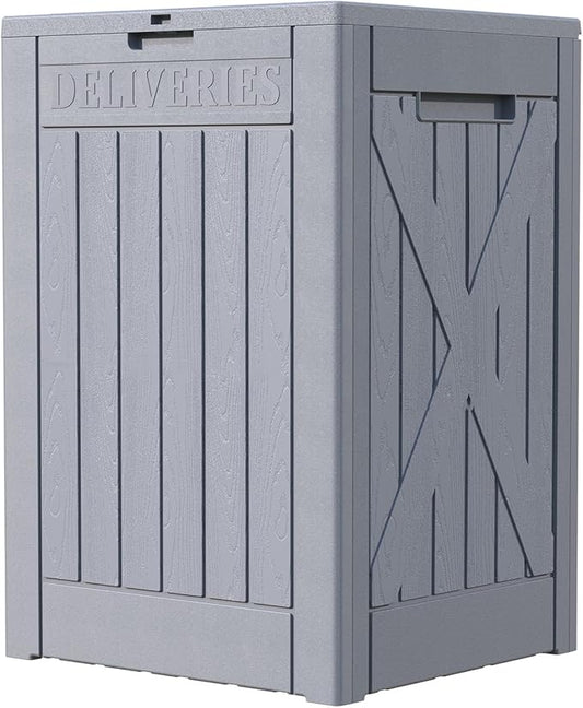 Patiowell 48-Gallon Resin Package Delivery Box for Outside, Waterproof Storage Deck Box with Lockable Secure (Grey) Patiowell