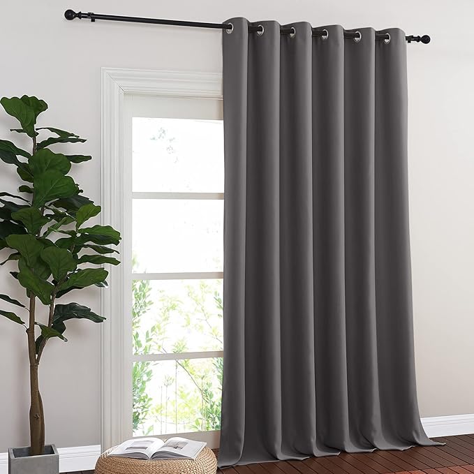 NICETOWN Blackout 102 inch Curtains for Sliding Glass Door, Grommet Thermal Insulated Room Darkening Window Treatment Sound Reducing Drapes for Room Divider, Gray, W80 x L102, 1 Panel NICETOWN
