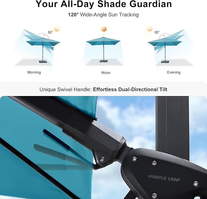 PURPLE LEAF 8.8' X 8.8' Right-left Tilt Patio Umbrella with Base Outdoor Cantilever Swivel Square Umbrella with Tilt Aluminum Offset Umbrella with 360-degree Rotation for Garden Deck Pool Patio Turquoise Blue PURPLELEAF