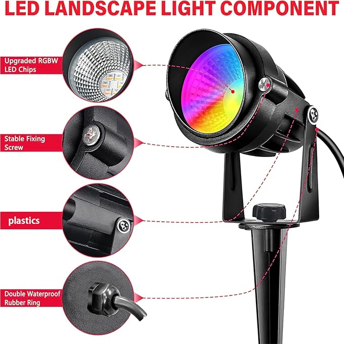 Low Voltage RGBW LED Landscape Lights Spot Lights Outdoor for Yard Garden Decor Spotlight, 12V-24V Low Voltage Landscape Lighting with 16 Color Changing and Remote IP68 Waterproof (10 Pack) Agdjasa