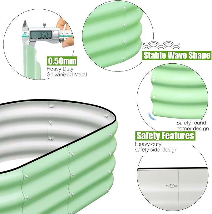 SnugNiture Galvanized Raised Garden Bed Outdoor, 2 Pcs 4x2x1ft Oval Metal Planter Box for Planting Plants Vegetables, Green snugniture