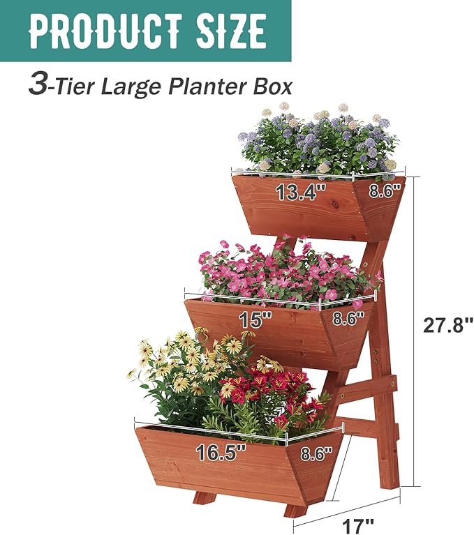 Raised Garden Bed, 3 Tier Small Vertical Garden Planter for Indoor & Outdoor, Raised Planter Box with Legs, Garden Planter Box for Flowers/Vegetables/Plants VIEWCARE