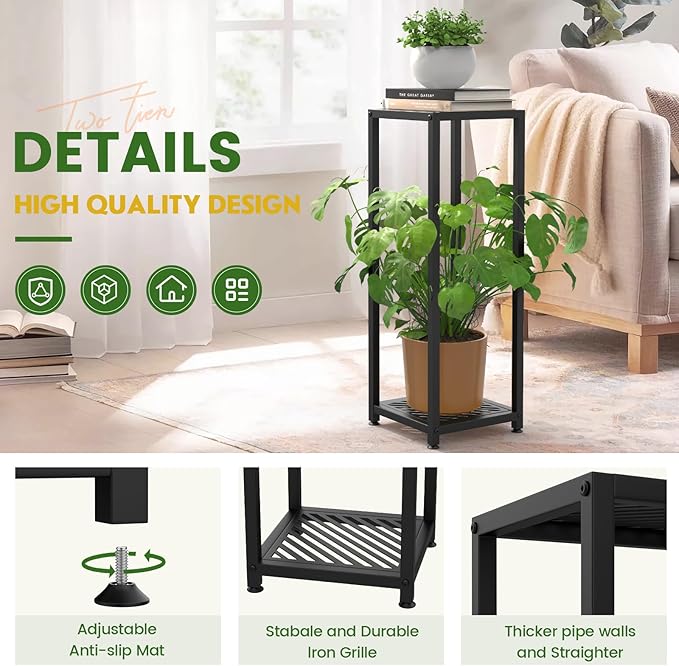 TOSKING Tall Plant Stand Indoor – 2-Tier Modern Metal Shelf, 30" Height & 200 LBS Capacity, Heavy Duty for Living Room, Balcony, Garden (Black) TOSKINGESSENCE