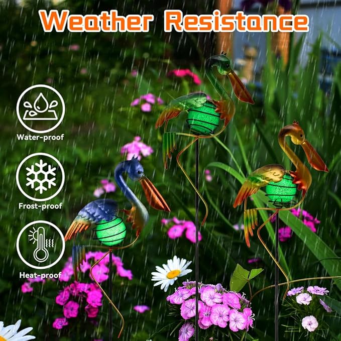 3Pcs Pelican Decorative Garden Stakes, 56.5''H Waterproof Glow in The Dark Metal Yard Decor,Luminous Spring Decorative Garden Stakes for Lawn Patio Pathway SATHGA